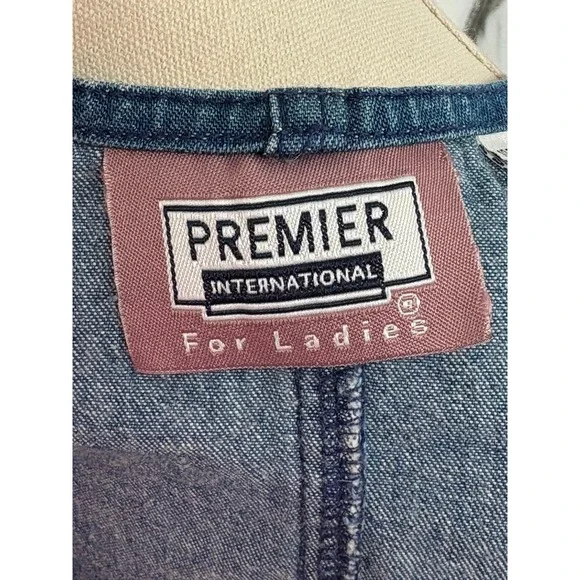 Vintage Premier International Denim Jumper Dress Blue Embroidered Cotton S